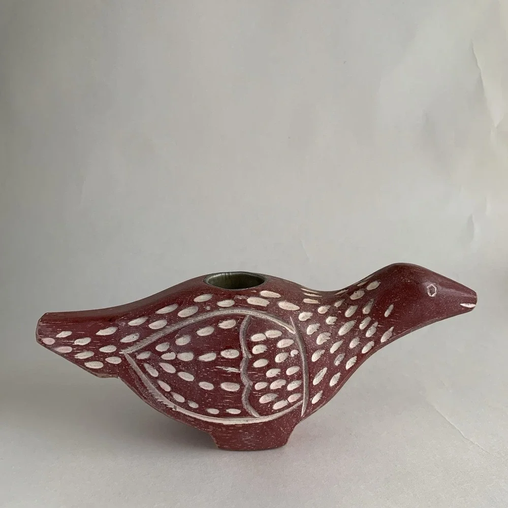 Pottery Barn Wooden Bird Candle Holders Set Of 2 Southwestern Native Aztec Decor